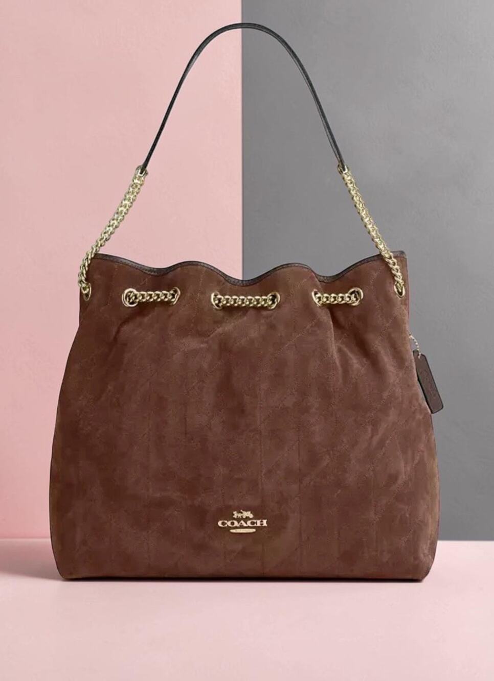 NWT Coach CCZ83 Evelyn Large Shoulder Bag With Quilting Suede Smooth Leather
